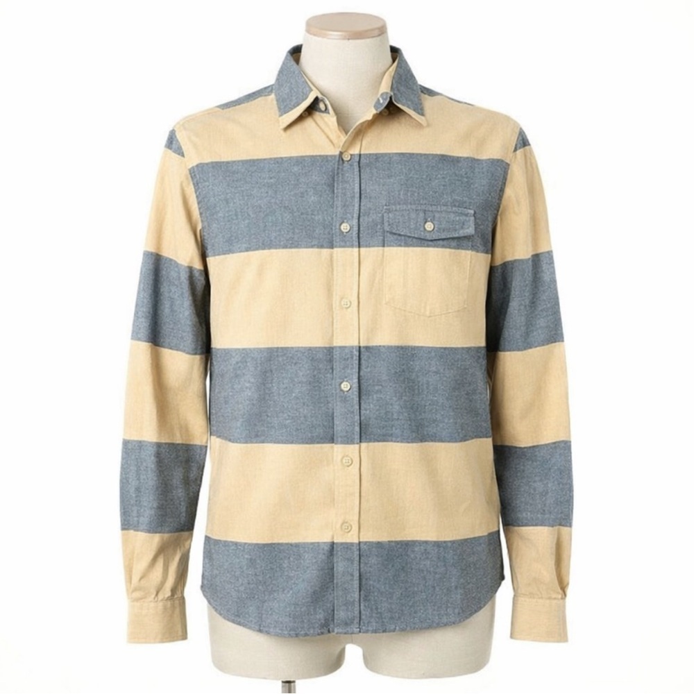 Hawkins McGill L/S Chambray Blue/Tan Men's Long Sleeve Color Block Shirt XS